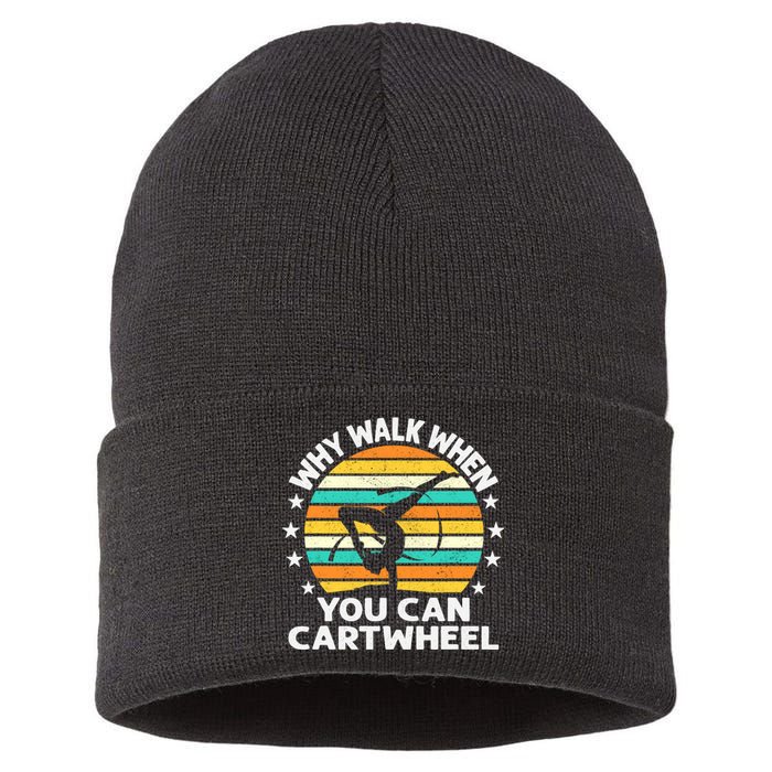 Why Walk When You Cartwheel Gymnastics Girls Wo Sustainable Knit Beanie