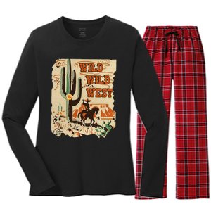 Wild Wild West Western Life Southwest Desert Vibes Cactus Women's Long Sleeve Flannel Pajama Set 