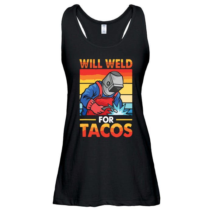 Welder Will Weld For Tacos Funny Welding Vintage Ladies Essential Flowy Tank