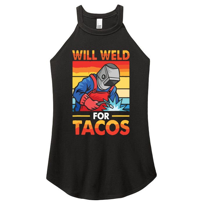 Welder Will Weld For Tacos Funny Welding Vintage Women's Perfect Tri Rocker Tank