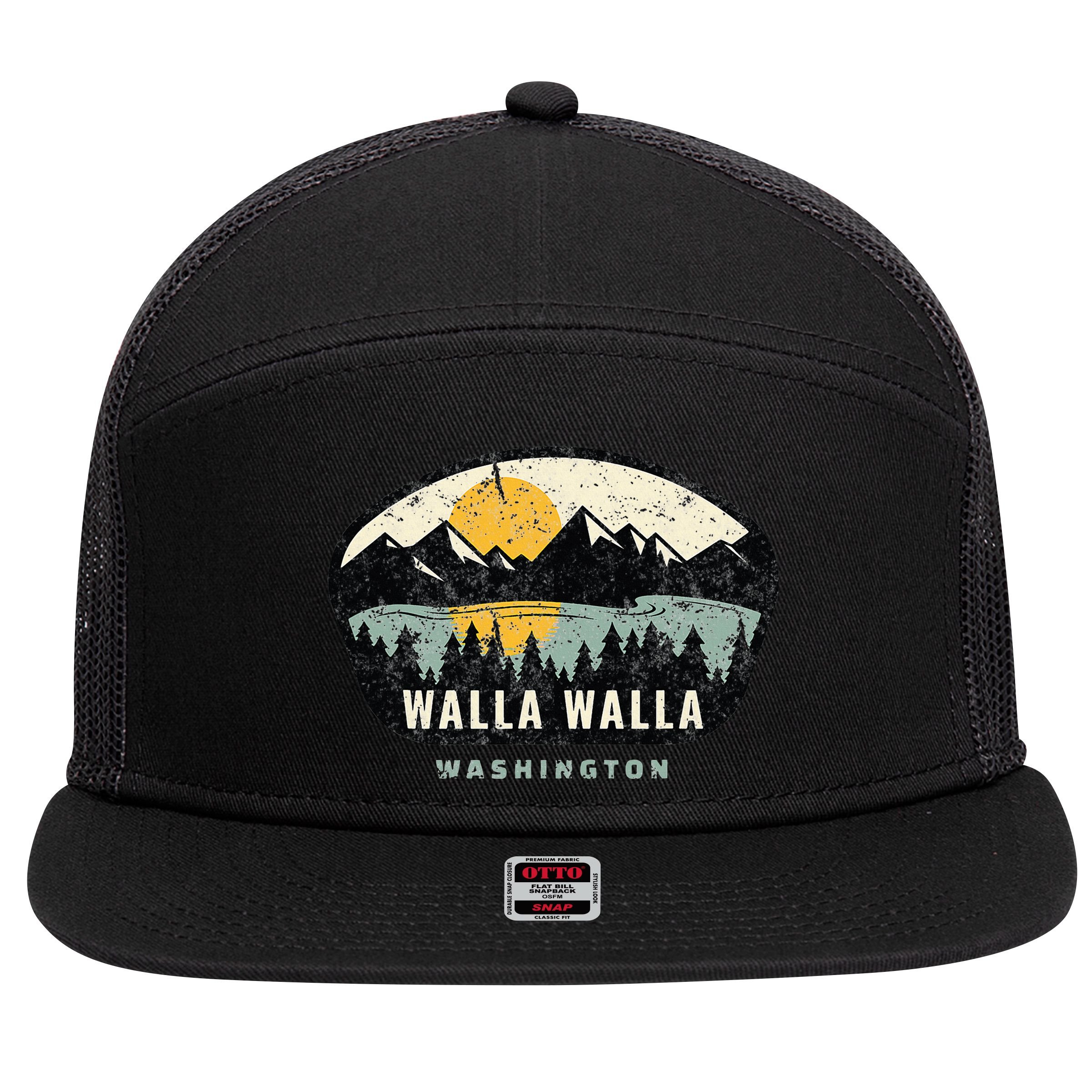 Walla Walla Washington W.A Vacation Souvenir 7 Panel Mesh Trucker Snapback Hat