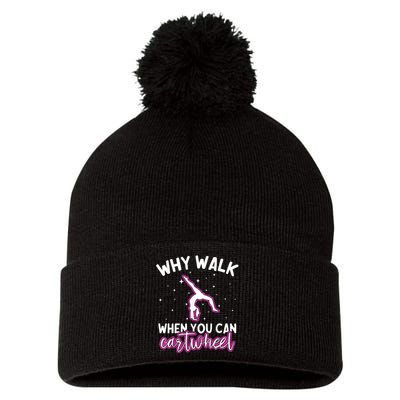 Why Walk When You Can Cartwheel Rainbow Tumbling Funny Girl Pom Pom 12in Knit Beanie