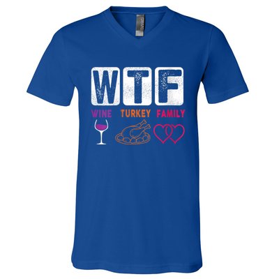 Wo Wtf Wine Turkey Family Happy Thanksgiving Day Funny Cool Gift V-Neck T-Shirt