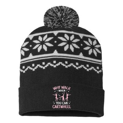 Why Walk When You Can Cartwheel Funny Acrobat Gymnastics USA-Made Snowflake Beanie