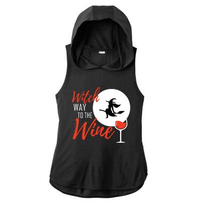 Women Witch Way To The Wine Halloween Witch Wine Vneck Ladies PosiCharge Tri-Blend Wicking Draft Hoodie Tank