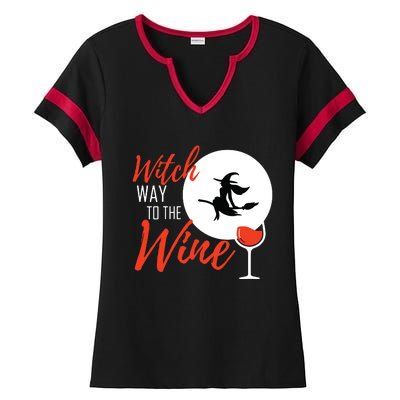 Women Witch Way To The Wine Halloween Witch Wine Vneck Ladies Halftime Notch Neck Tee