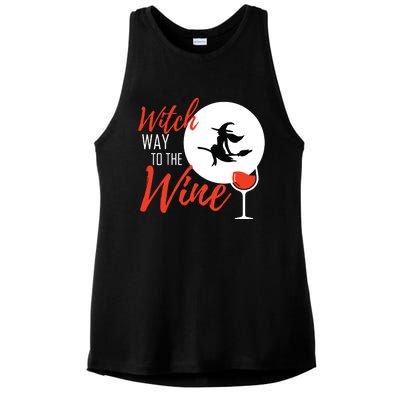 Women Witch Way To The Wine Halloween Witch Wine Vneck Ladies PosiCharge Tri-Blend Wicking Tank