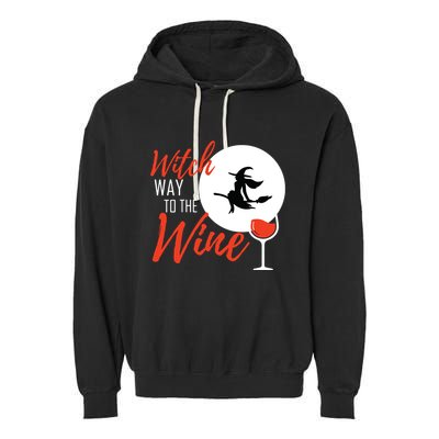 Women Witch Way To The Wine Halloween Witch Wine Vneck Garment-Dyed Fleece Hoodie