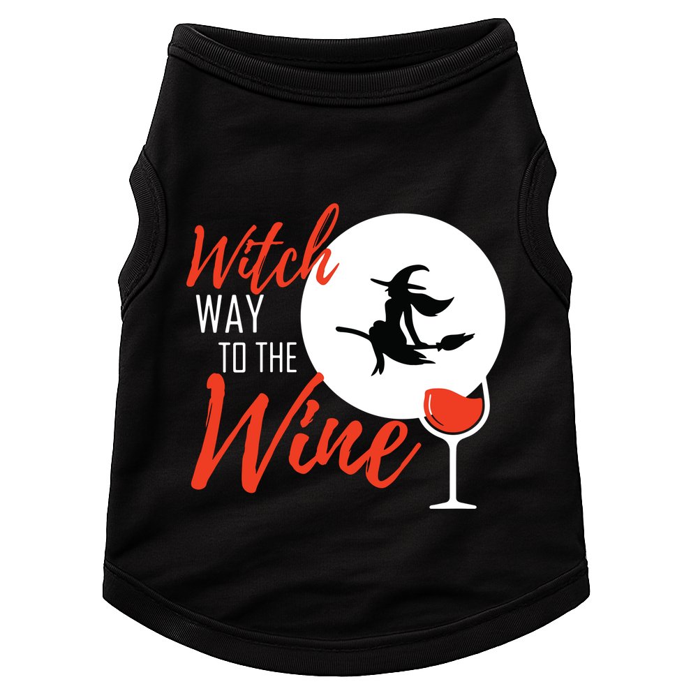 Women Witch Way To The Wine Halloween Witch Wine Vneck Doggie Tank