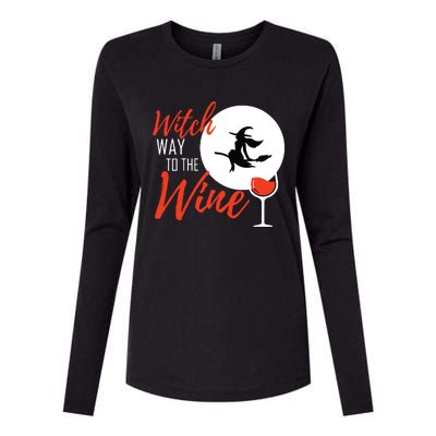 Women Witch Way To The Wine Halloween Witch Wine Vneck Womens Cotton Relaxed Long Sleeve T-Shirt