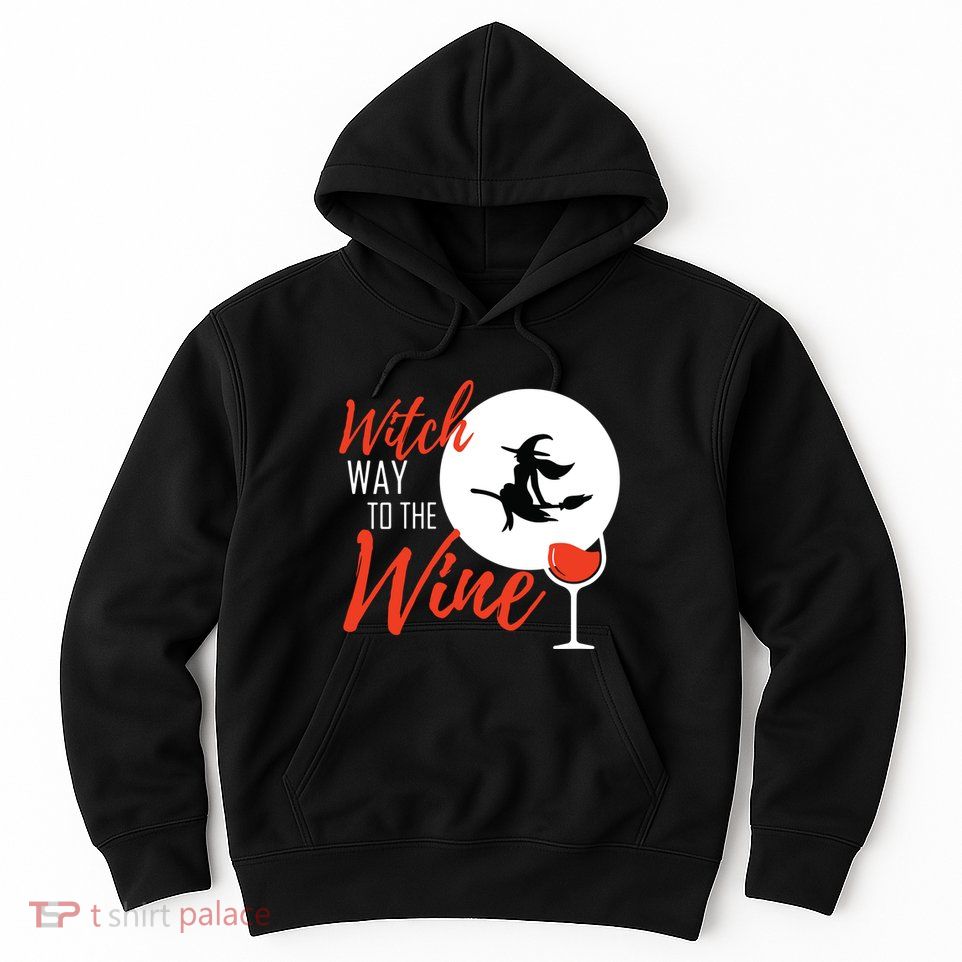 Women Witch Way To The Wine Halloween Witch Wine Vneck Hoodie