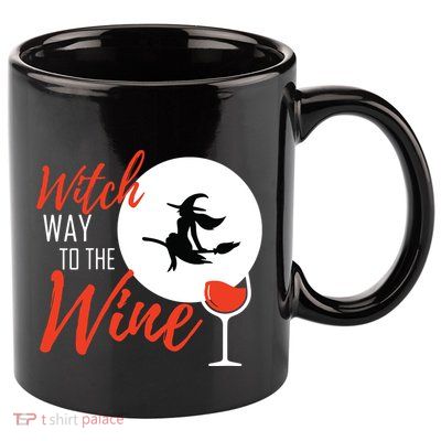 Women Witch Way To The Wine Halloween Witch Wine Vneck 11oz C Handle Ceramic Mug