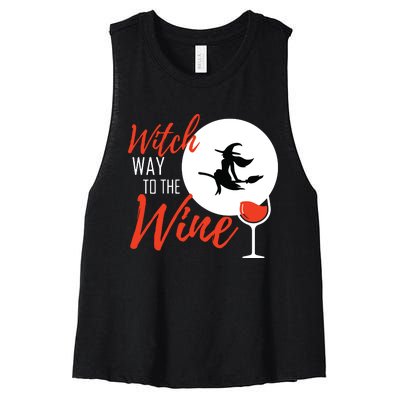 Women Witch Way To The Wine Halloween Witch Wine Vneck Women's Racerback Cropped Tank