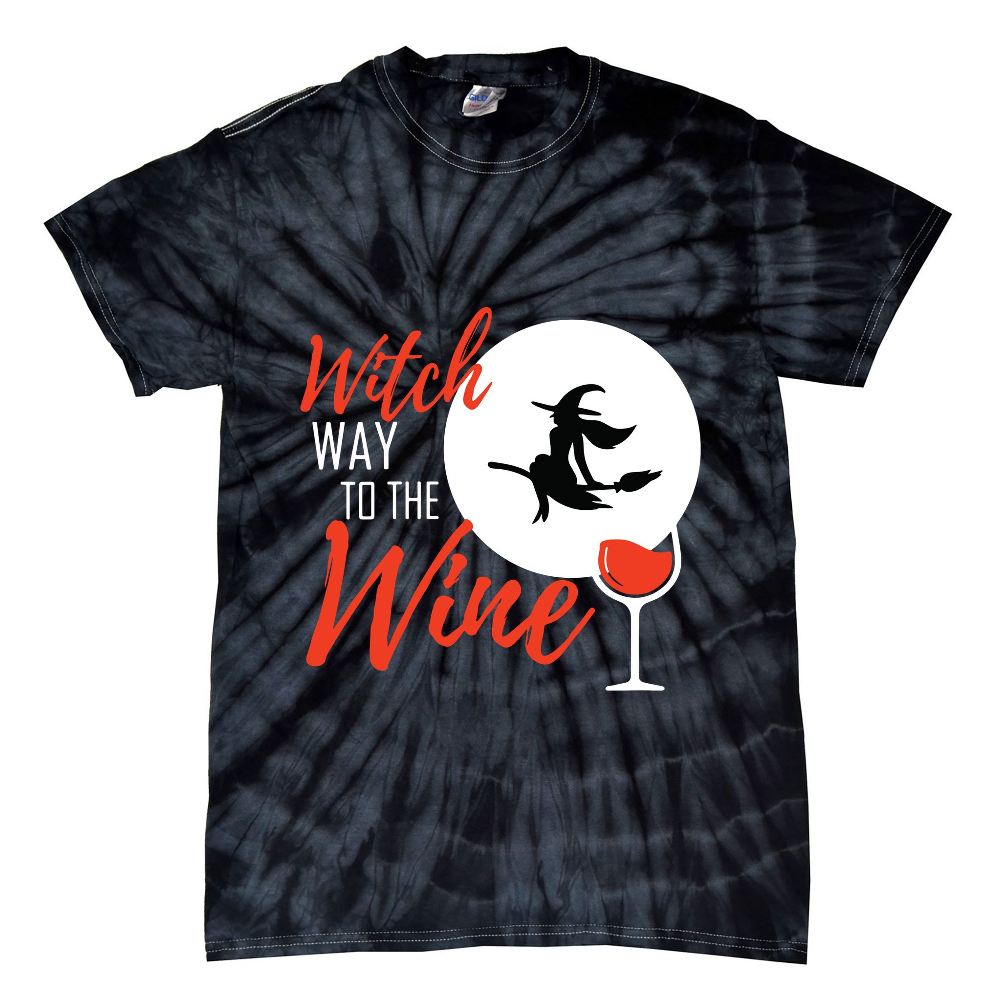 Women Witch Way To The Wine Halloween Witch Wine Vneck Tie-Dye T-Shirt