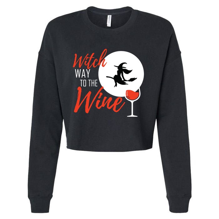 Women Witch Way To The Wine Halloween Witch Wine Vneck Cropped Pullover Crew