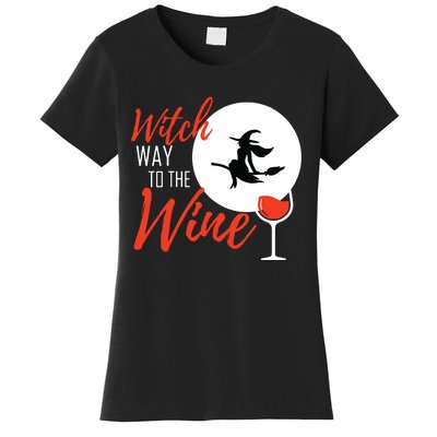 Women Witch Way To The Wine Halloween Witch Wine Vneck Women's T-Shirt