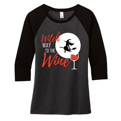 Women Witch Way To The Wine Halloween Witch Wine Vneck Women's Tri-Blend 3/4-Sleeve Raglan Shirt