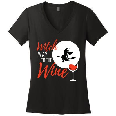 Women Witch Way To The Wine Halloween Witch Wine Vneck Women's V-Neck T-Shirt