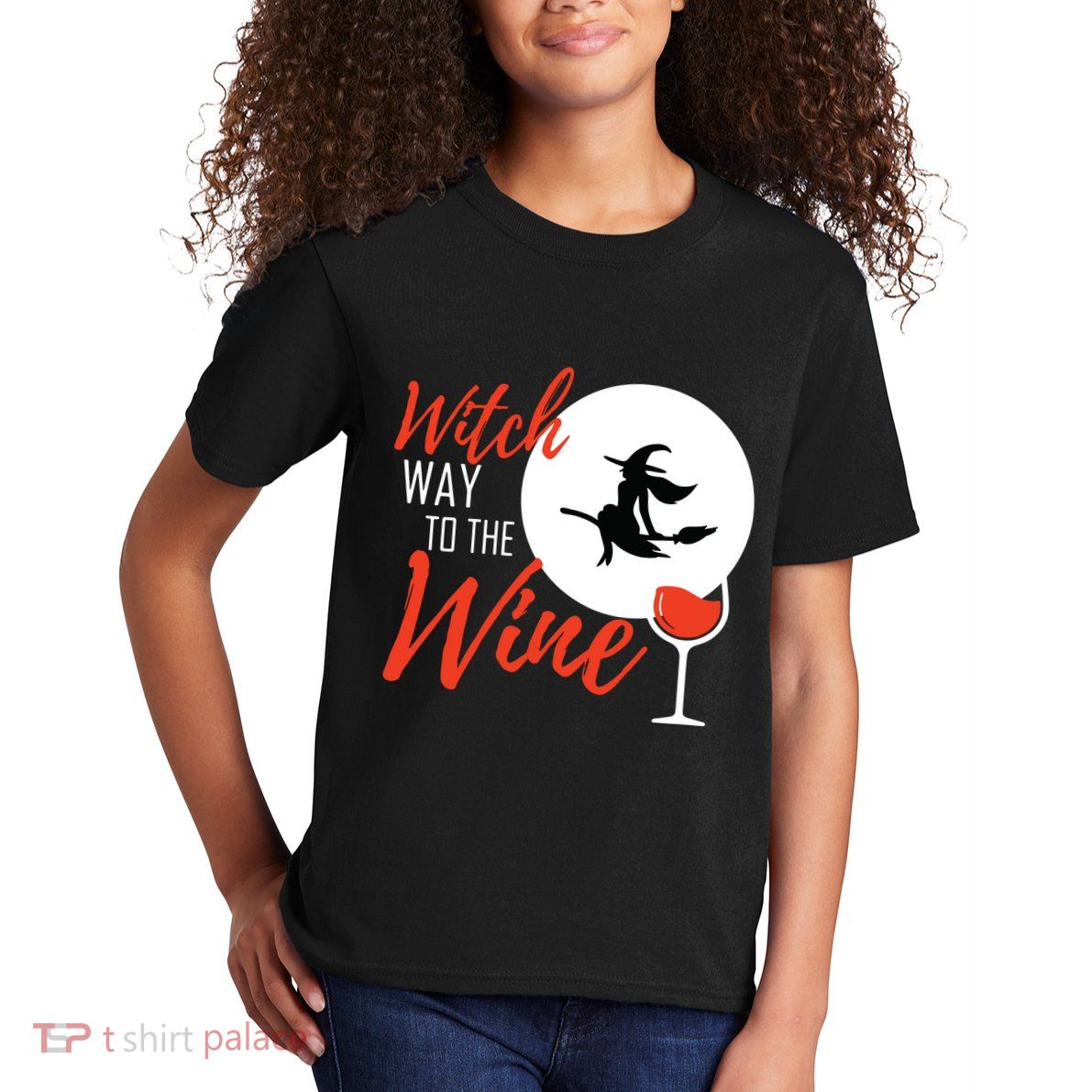 Women Witch Way To The Wine Halloween Witch Wine Vneck Kids T-Shirt