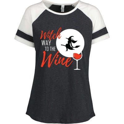 Women Witch Way To The Wine Halloween Witch Wine Vneck Enza Ladies Jersey Colorblock Tee