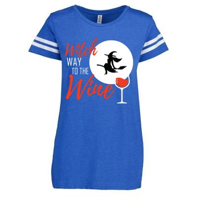 Women Witch Way To The Wine Halloween Witch Wine Vneck Enza Ladies Jersey Football T-Shirt