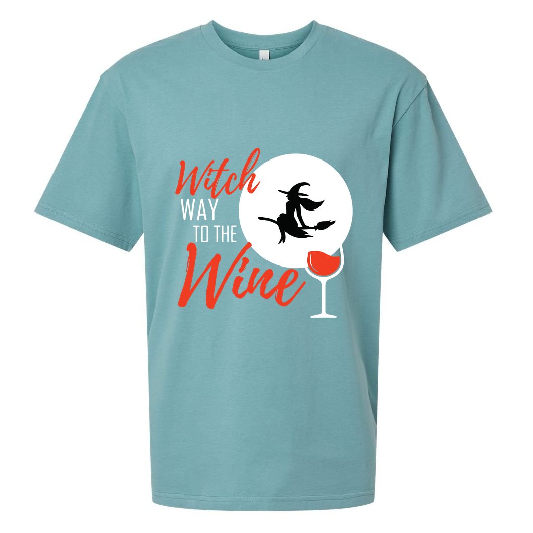 Women Witch Way To The Wine Halloween Witch Wine Vneck Sueded Cloud Jersey T-Shirt