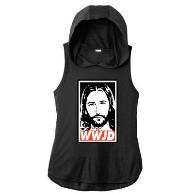 WWJD What Would Jesus Do Poster Design Ladies PosiCharge Tri-Blend Wicking Draft Hoodie Tank