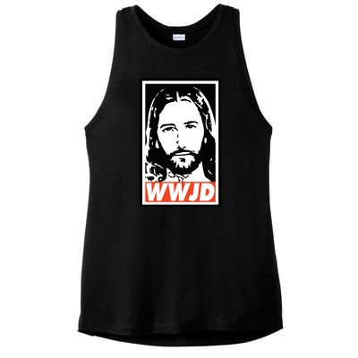 WWJD What Would Jesus Do Poster Design Ladies PosiCharge Tri-Blend Wicking Tank