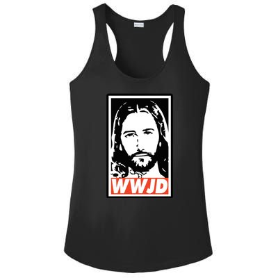 WWJD What Would Jesus Do Poster Design Ladies PosiCharge Competitor Racerback Tank