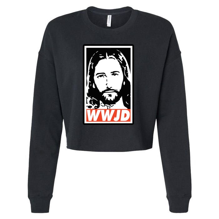 WWJD What Would Jesus Do Poster Design Cropped Pullover Crew