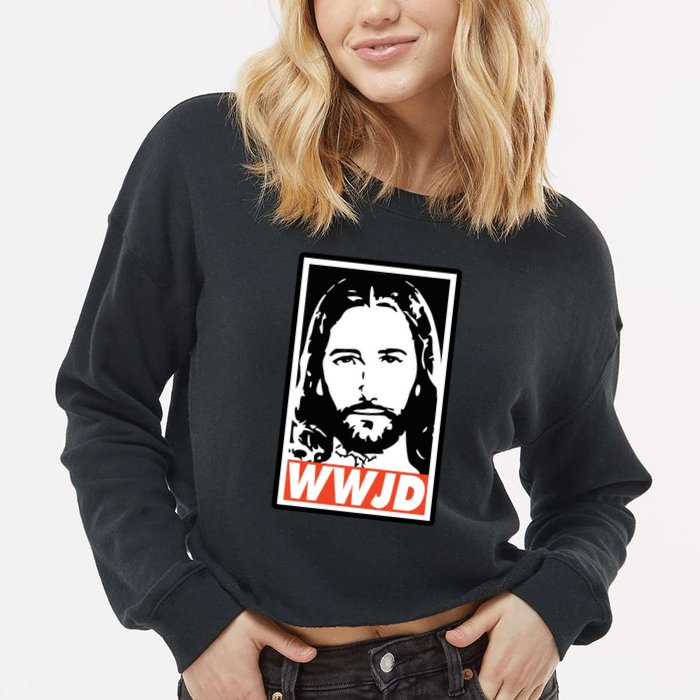 WWJD What Would Jesus Do Poster Design Cropped Pullover Crew