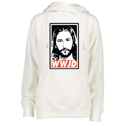 WWJD What Would Jesus Do Poster Design Womens Funnel Neck Pullover Hood