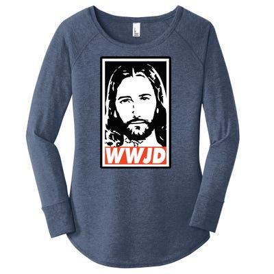 WWJD What Would Jesus Do Poster Design Women's Perfect Tri Tunic Long Sleeve Shirt