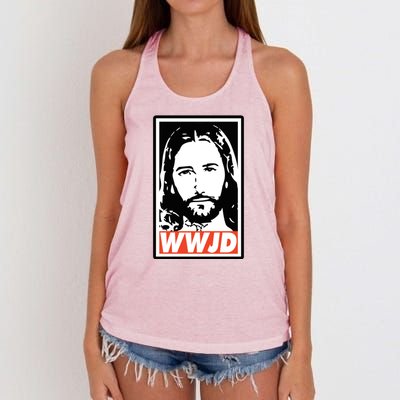 WWJD What Would Jesus Do Poster Design Women's Knotted Racerback Tank