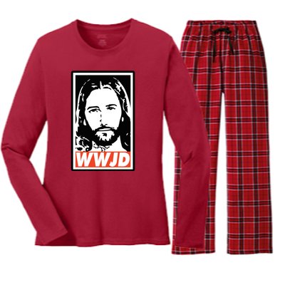 WWJD What Would Jesus Do Poster Design Women's Long Sleeve Flannel Pajama Set 