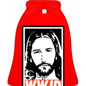 WWJD What Would Jesus Do Poster Design Ceramic Bell Ornament