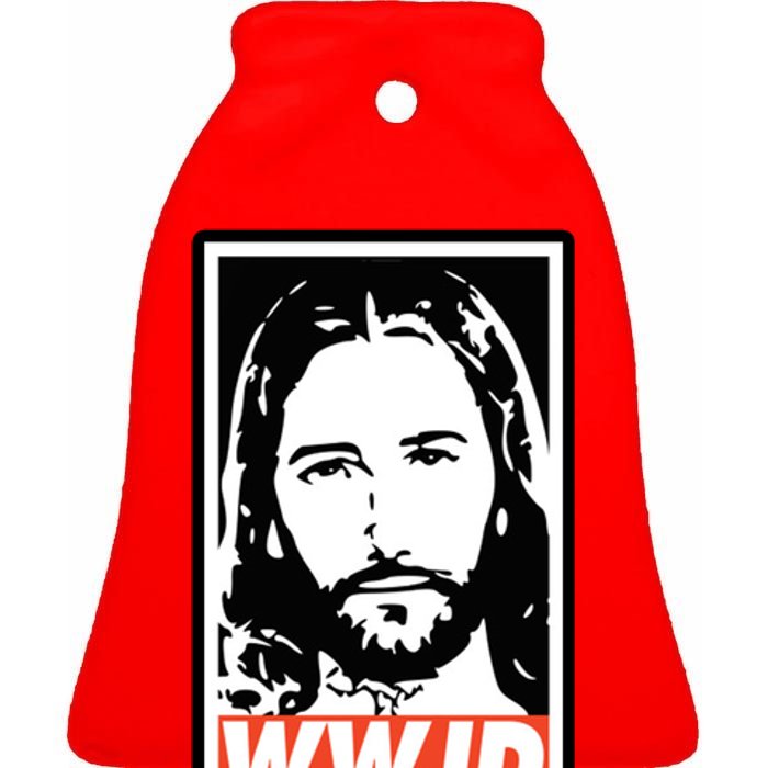 WWJD What Would Jesus Do Poster Design Ceramic Bell Ornament