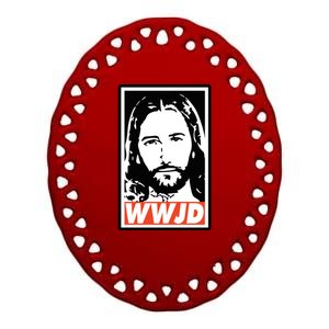 WWJD What Would Jesus Do Poster Design Ceramic Oval Ornament