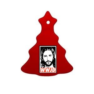 WWJD What Would Jesus Do Poster Design Ceramic Tree Ornament