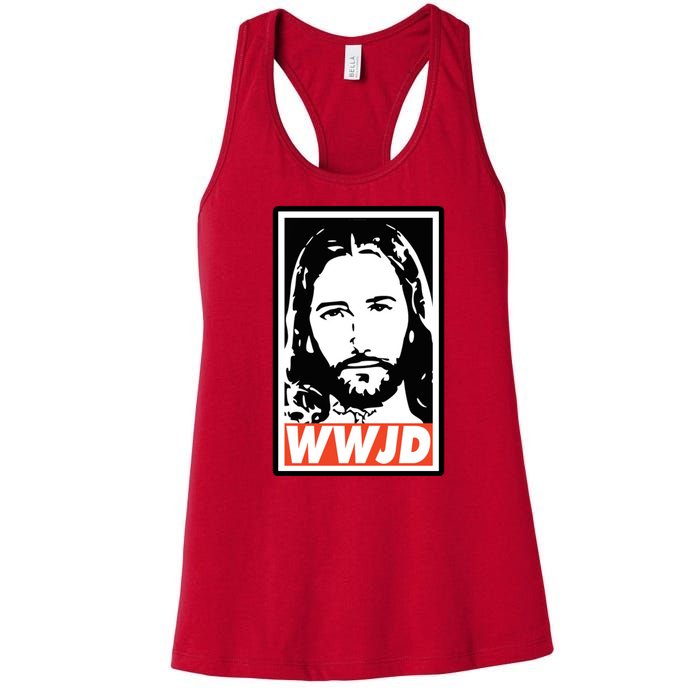 WWJD What Would Jesus Do Poster Design Women's Racerback Tank