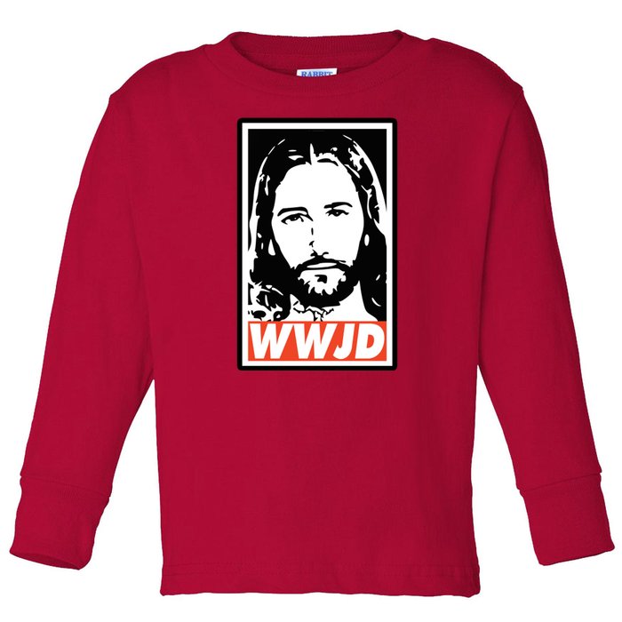 WWJD What Would Jesus Do Poster Design Toddler Long Sleeve Shirt