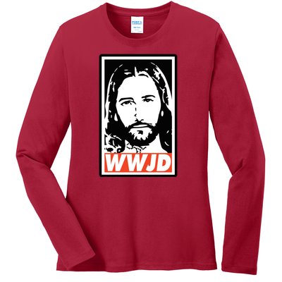 WWJD What Would Jesus Do Poster Design Ladies Long Sleeve Shirt