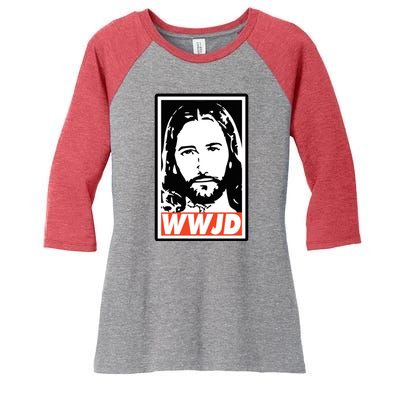 WWJD What Would Jesus Do Poster Design Women's Tri-Blend 3/4-Sleeve Raglan Shirt