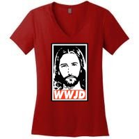 WWJD What Would Jesus Do Poster Design Women's V-Neck T-Shirt