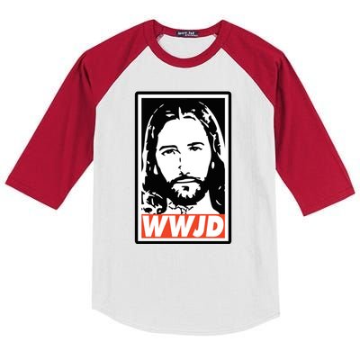 WWJD What Would Jesus Do Poster Design Kids Colorblock Raglan Jersey