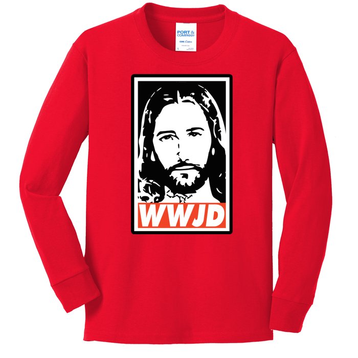 WWJD What Would Jesus Do Poster Design Kids Long Sleeve Shirt