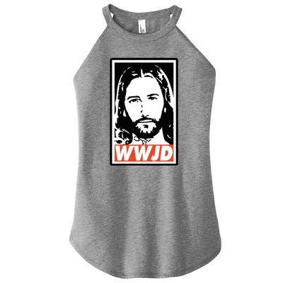 WWJD What Would Jesus Do Poster Design Women's Perfect Tri Rocker Tank