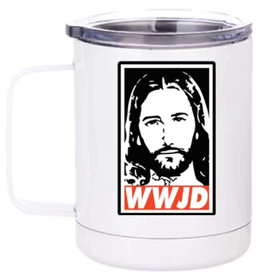 WWJD What Would Jesus Do Poster Design 12 oz Stainless Steel Tumbler Cup