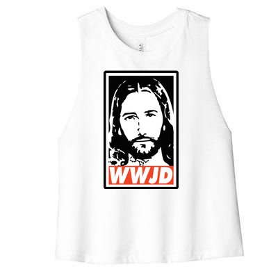 WWJD What Would Jesus Do Poster Design Women's Racerback Cropped Tank