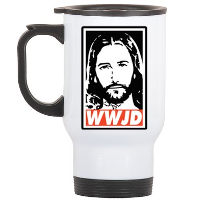 WWJD What Would Jesus Do Poster Design Stainless Steel Travel Mug